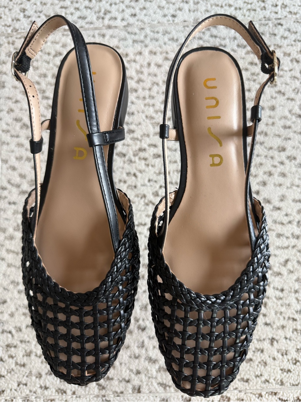 Unisa Black Woven Slingback Mules